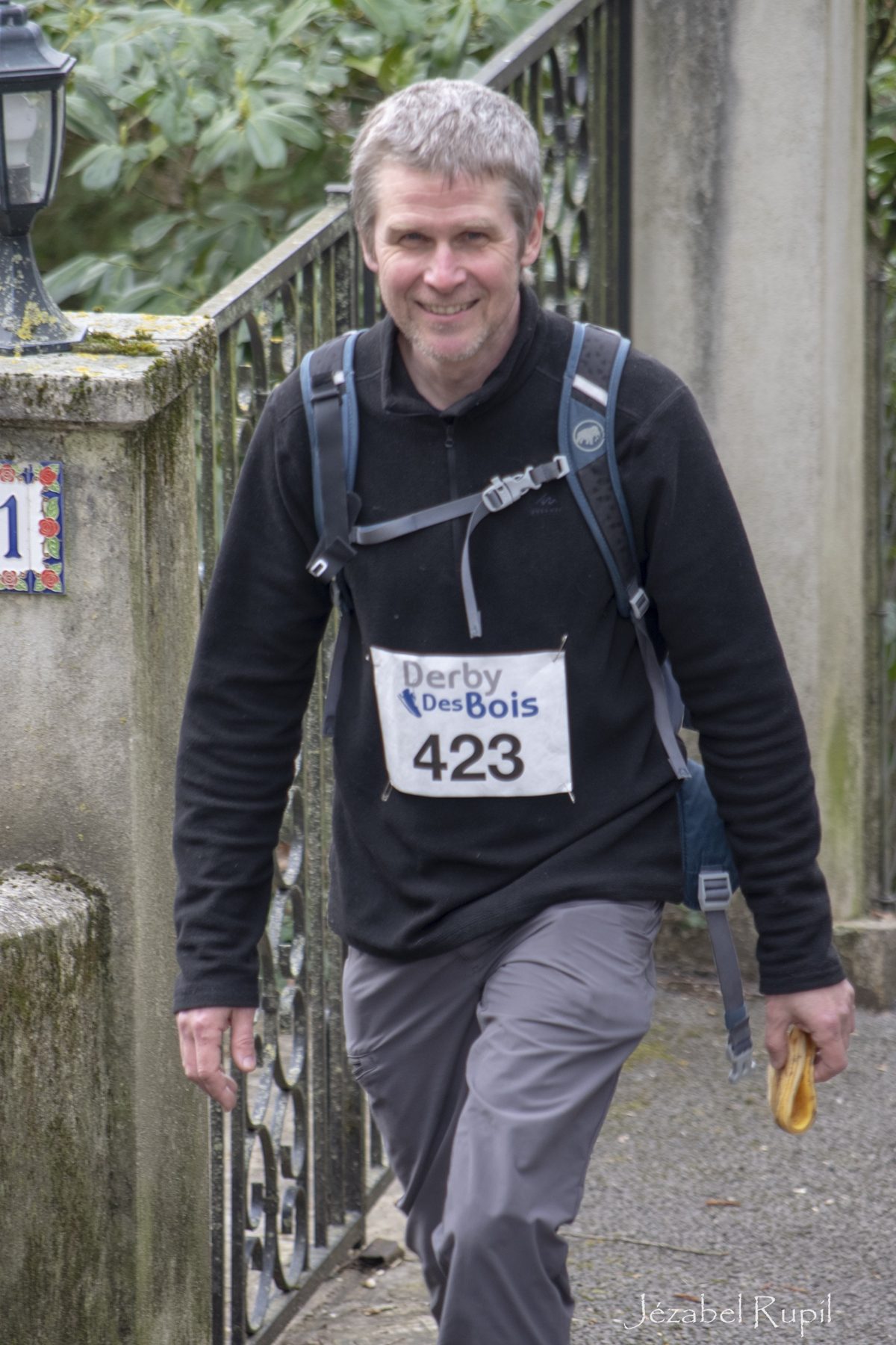 A smiling walking participant
